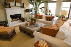 Spacious living room with a fireplace.