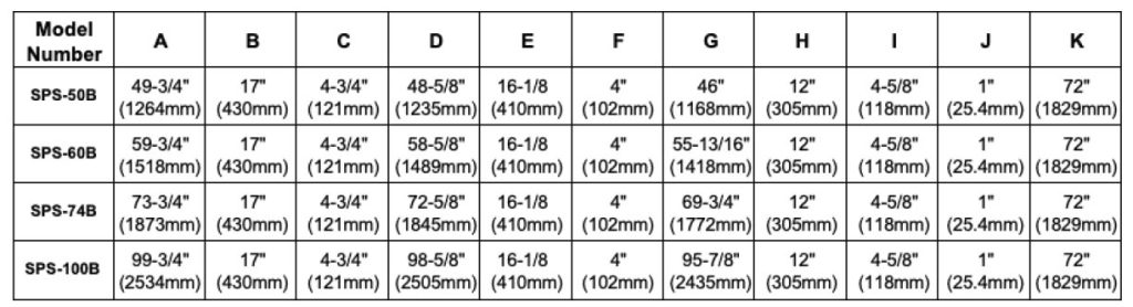 SPECTRUM PRO SLIMLINE DIMENSIONAL SPECS